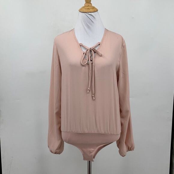 Charlotte Russe Bodysuit Womens S Small Bellini Lace Up Puff Sleeve Snap Button - Picture 2 of 12